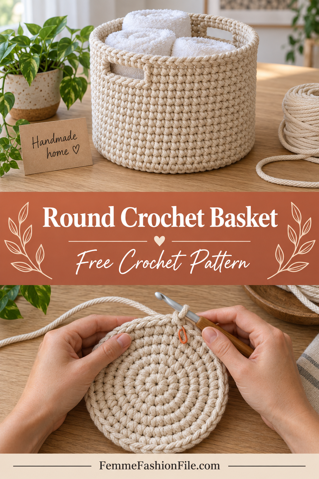 Round Crochet Basket with Handles – Free Crochet Pattern