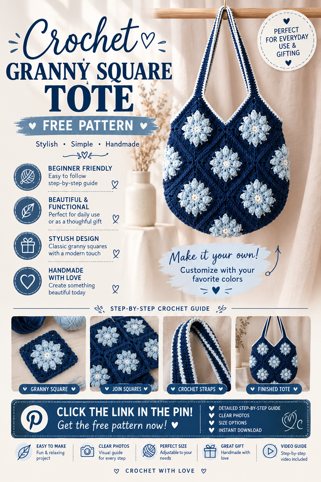 Winter Snowflake Granny Square Tote – Free Crochet Pattern