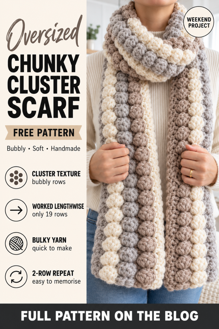 Free pattern pin: chunky crochet cluster stitch scarf