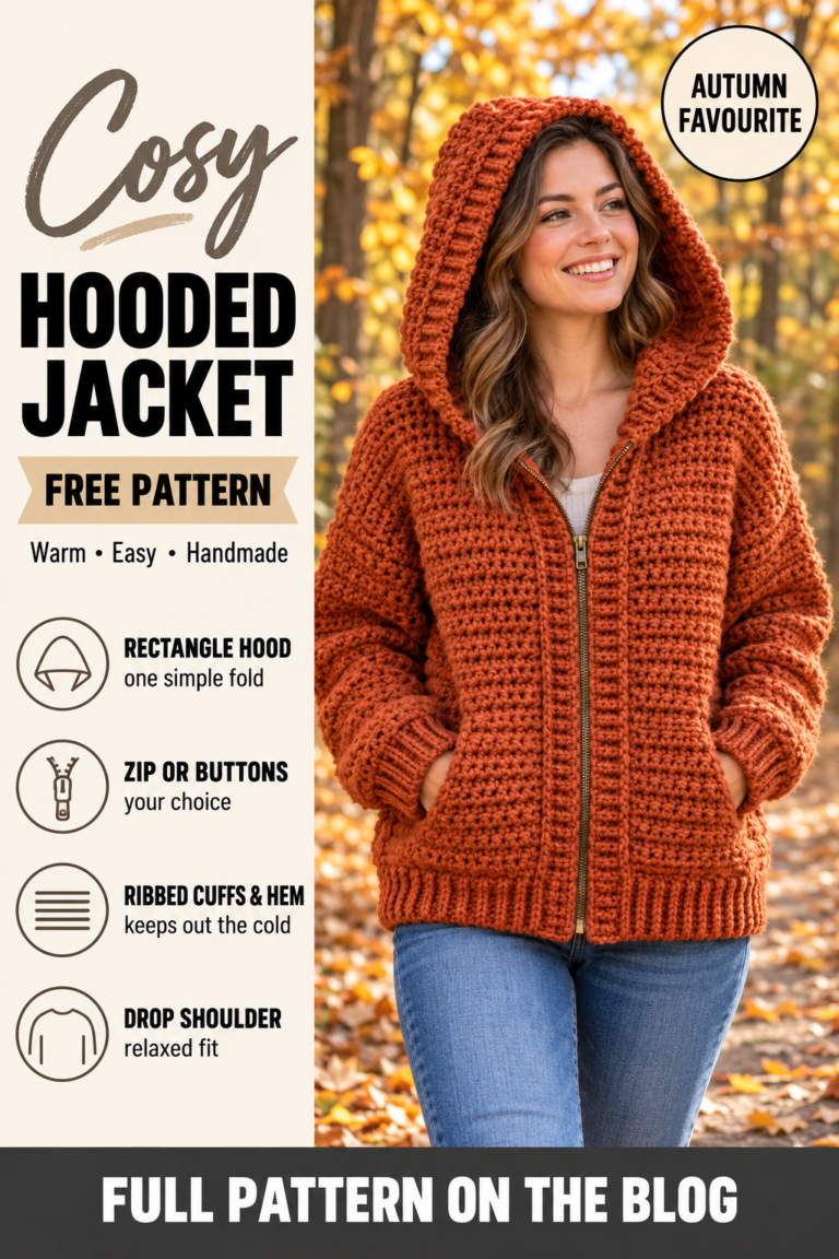 Crochet hooded jacket free pattern with a rectangle hood