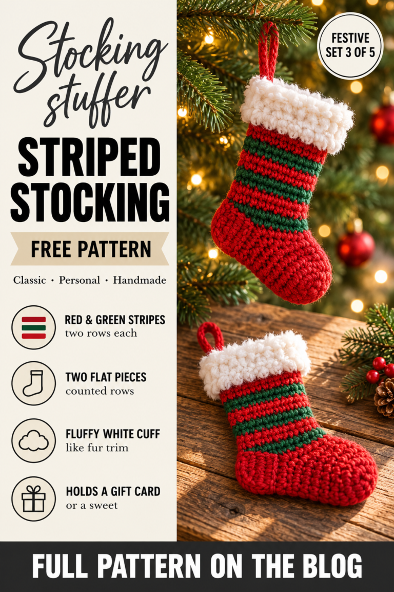 Free pattern pin: striped crochet mini stocking ornament