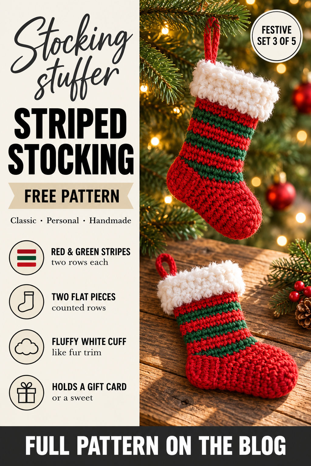 Free pattern pin: striped crochet mini stocking ornament