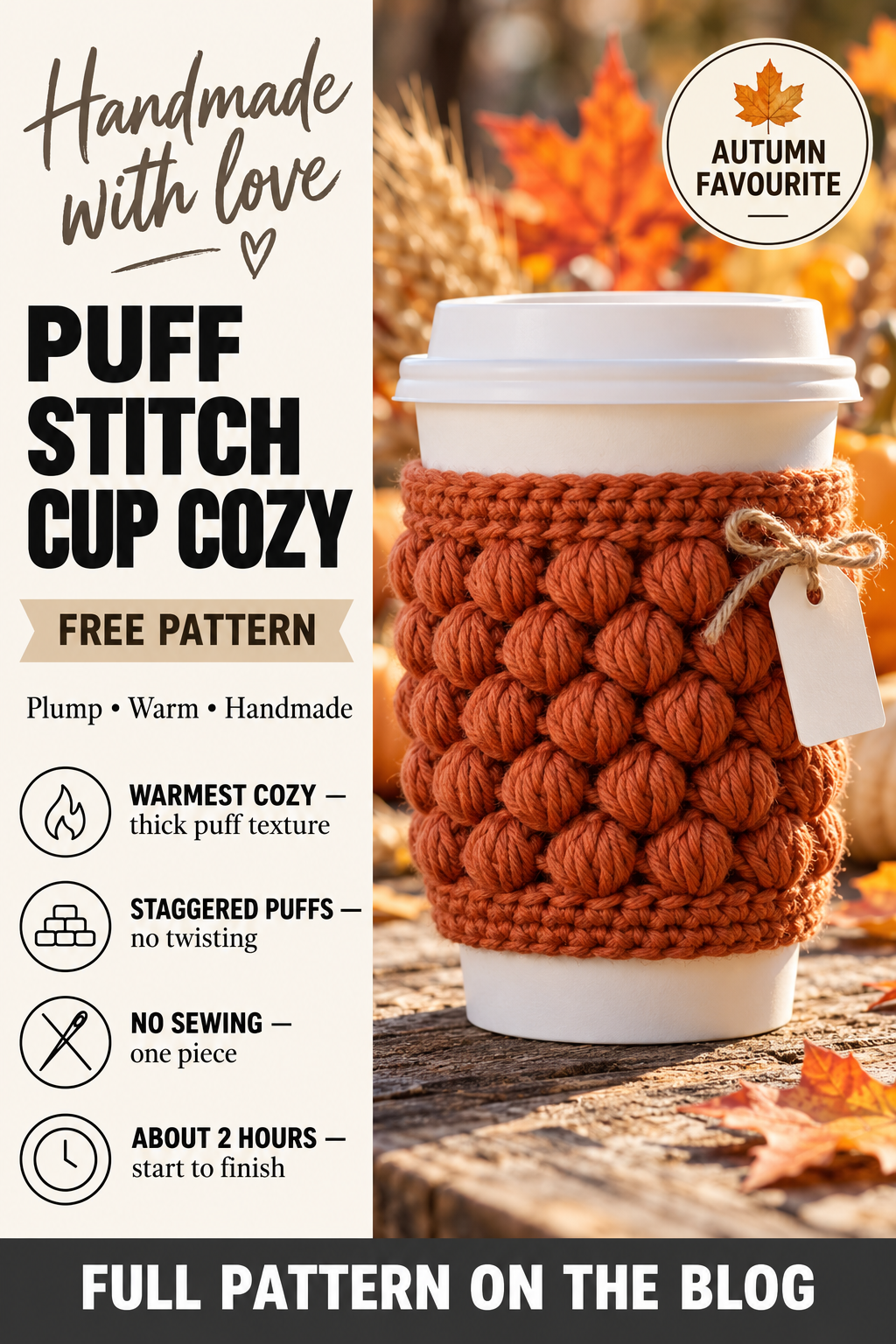 Free pattern pin: crochet puff stitch cup cozy