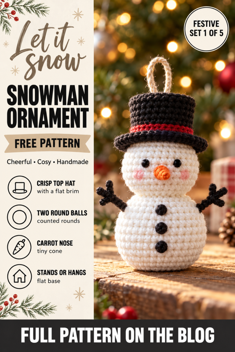 Free pattern pin: crochet snowman Christmas ornament