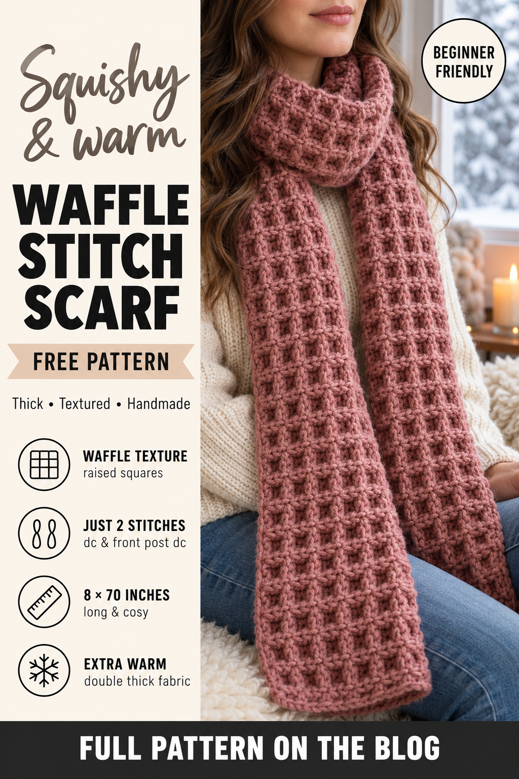 Crochet Waffle Stitch Scarf – Free Pattern for Beginners