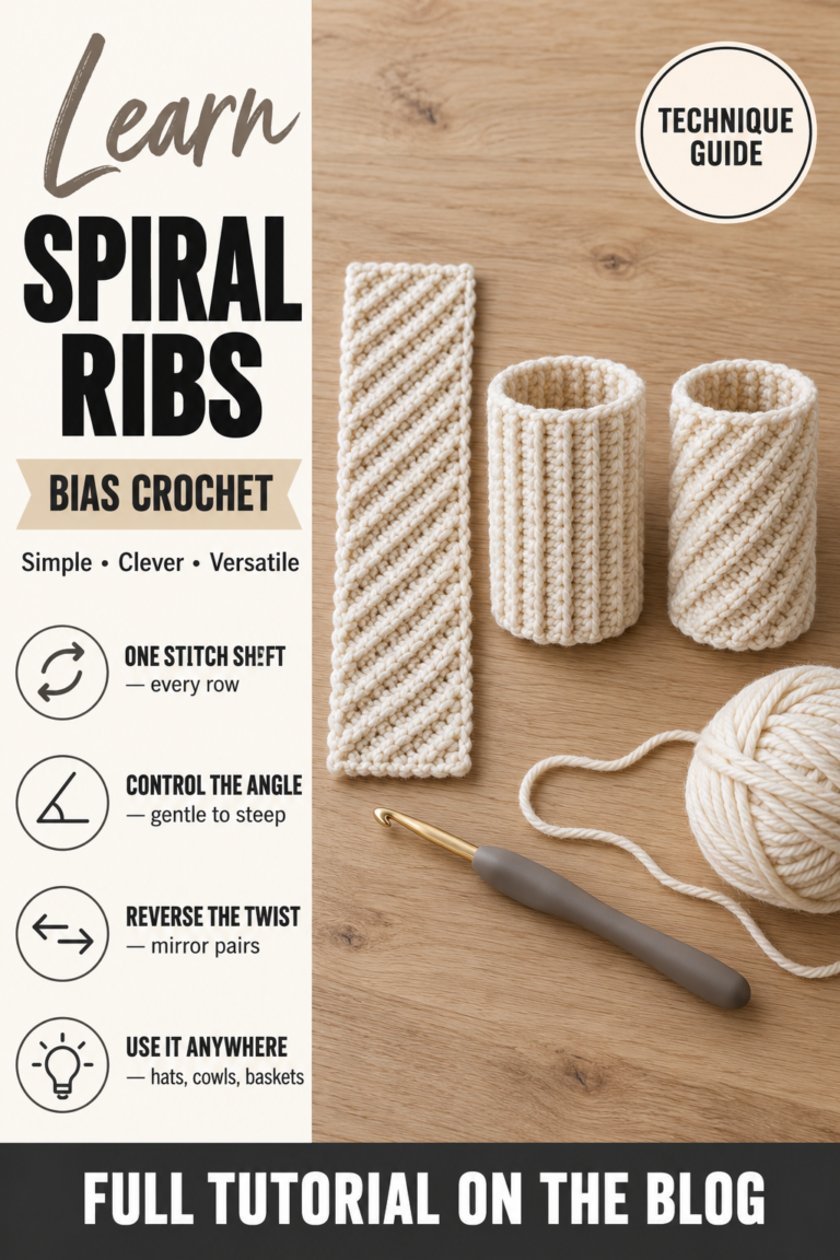 How to make crochet ribs spiral with bias crochet