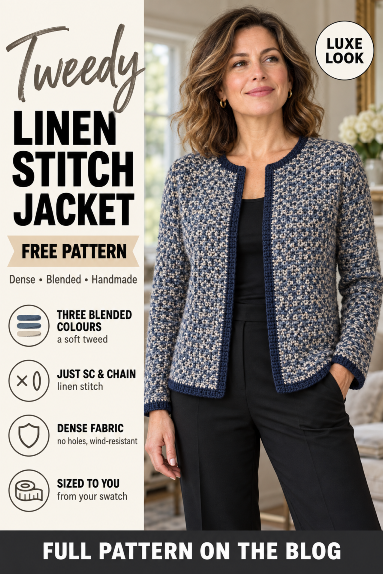 Linen stitch crochet jacket free pattern in three blended colours
