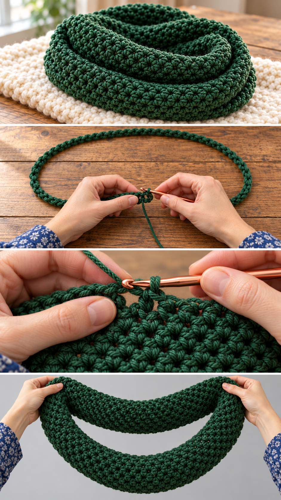Step-by-step photos: how to make a moss stitch crochet infinity scarf