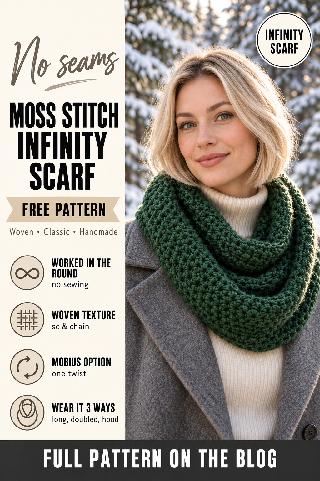 Moss Stitch Crochet Infinity Scarf – Free Pattern
